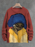 Men's Cat With A Pearl Earring Art Print Knit Sweatshirt