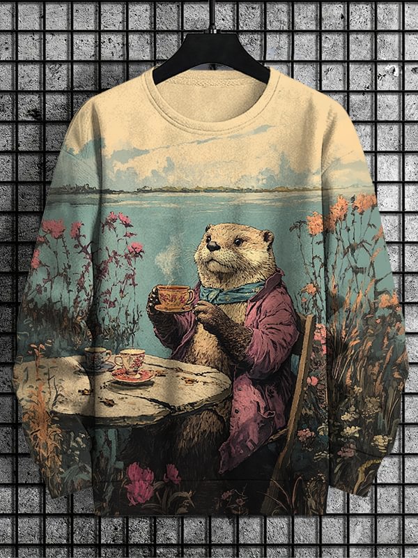 Men's Garden Otter Afternoon Tea Print Casual Sweatshirt