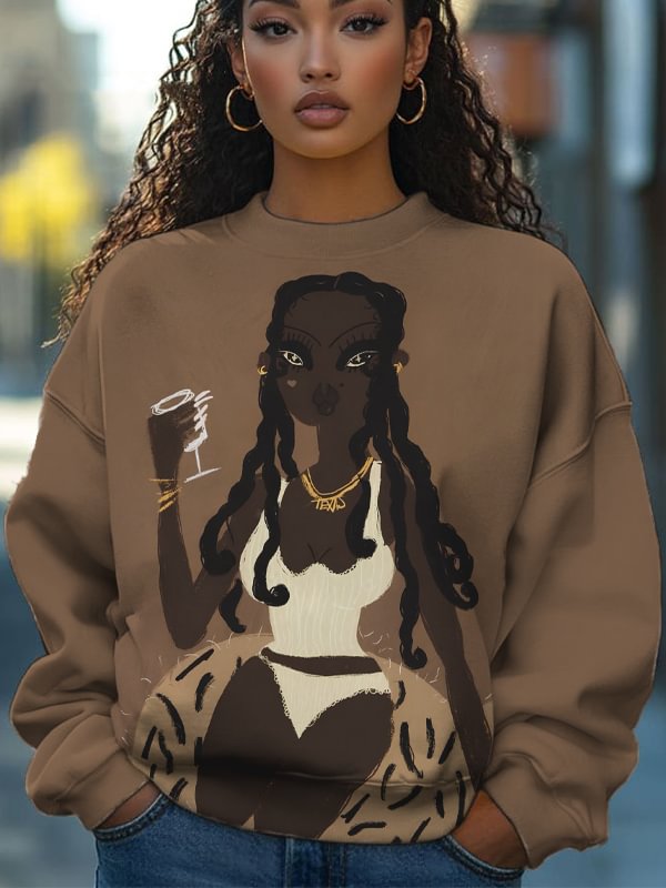 Women's Black Woman Art Painting Print Cozy Sweatshirt
