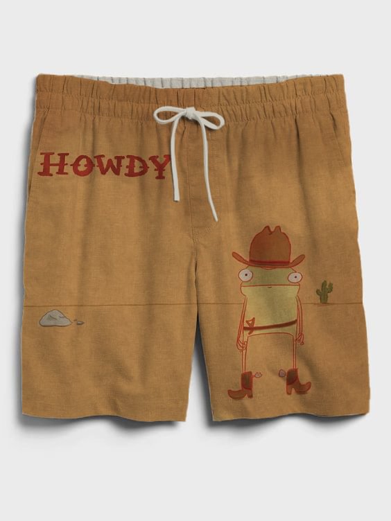 Men's Western Frog Howdy Print Drawstring Shorts