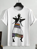 Men's Black Man Waving Snake Graphic Print Cotton Casual T-Shirt
