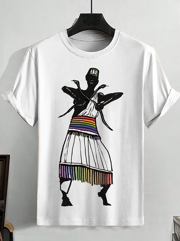 Men's Black Man Waving Snake Graphic Print Cotton Casual T-Shirt