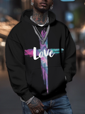 Men's Love Cross Art Print Hooded Sweatshirt