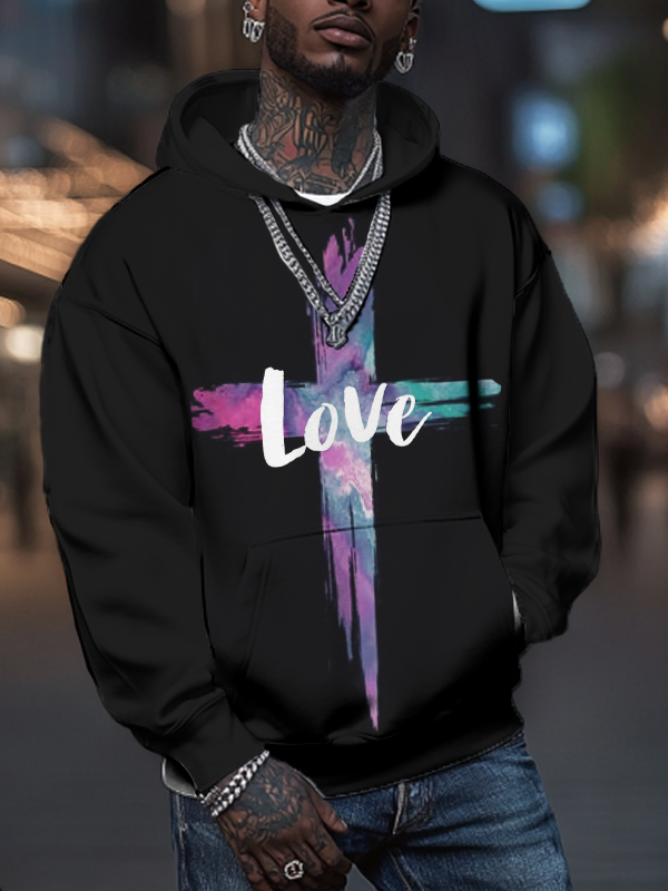 Men's Love Cross Art Print Hooded Sweatshirt
