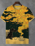 Men's Chilling Dachshund Coffee Fire Fluid Art Print T-Shirt