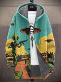 Men's Alien Guide War UFO Art Print Hooded Trench Coat