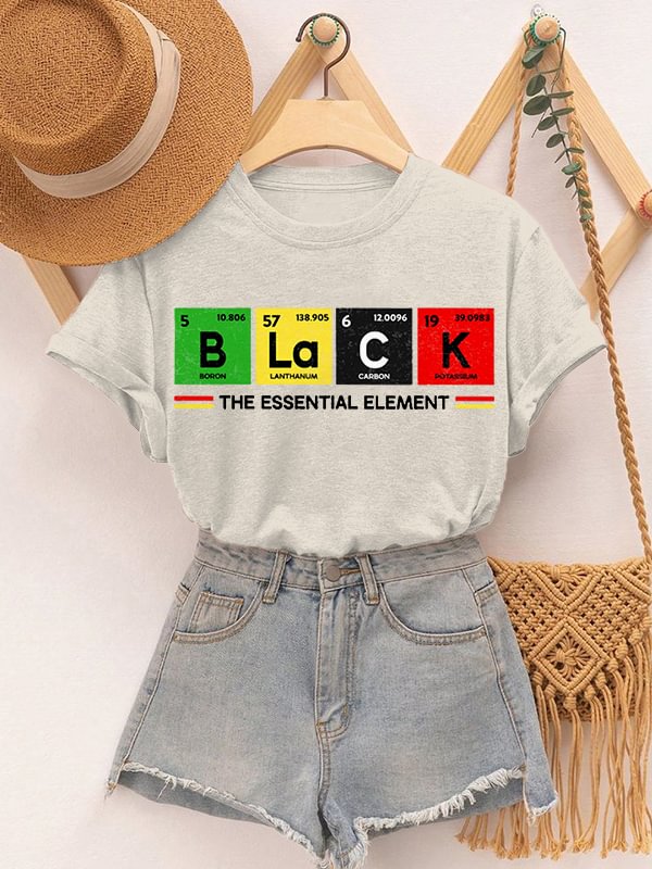 Women's Black The Essential Element Print Cotton Casual T-Shirt