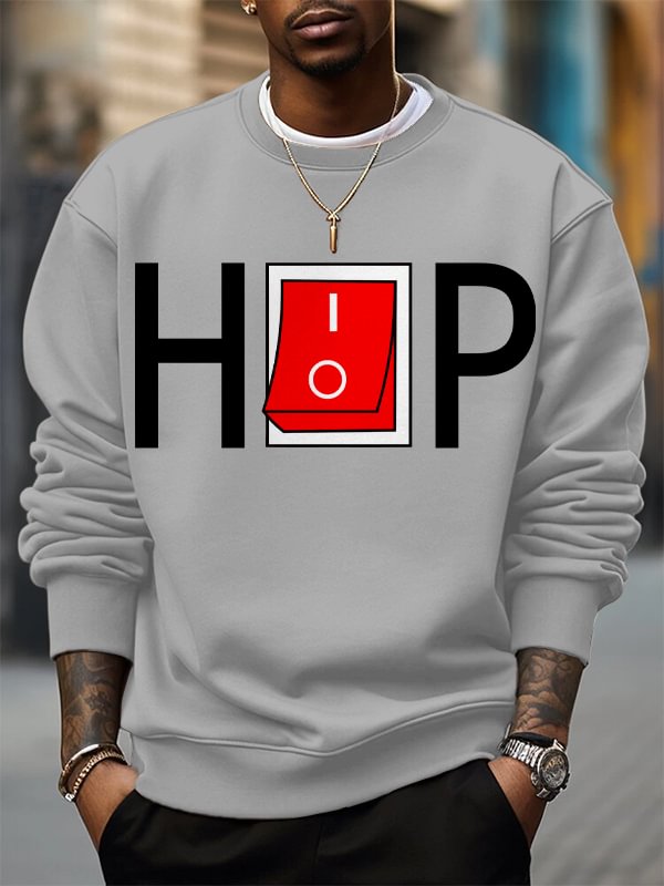 Men's Hiphop Switch Toggle Button Art Print Cotton Casual Sweatshirt