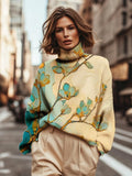 Women's Flowers Aesthetics Art Print High Neck Knit Sweatshirt