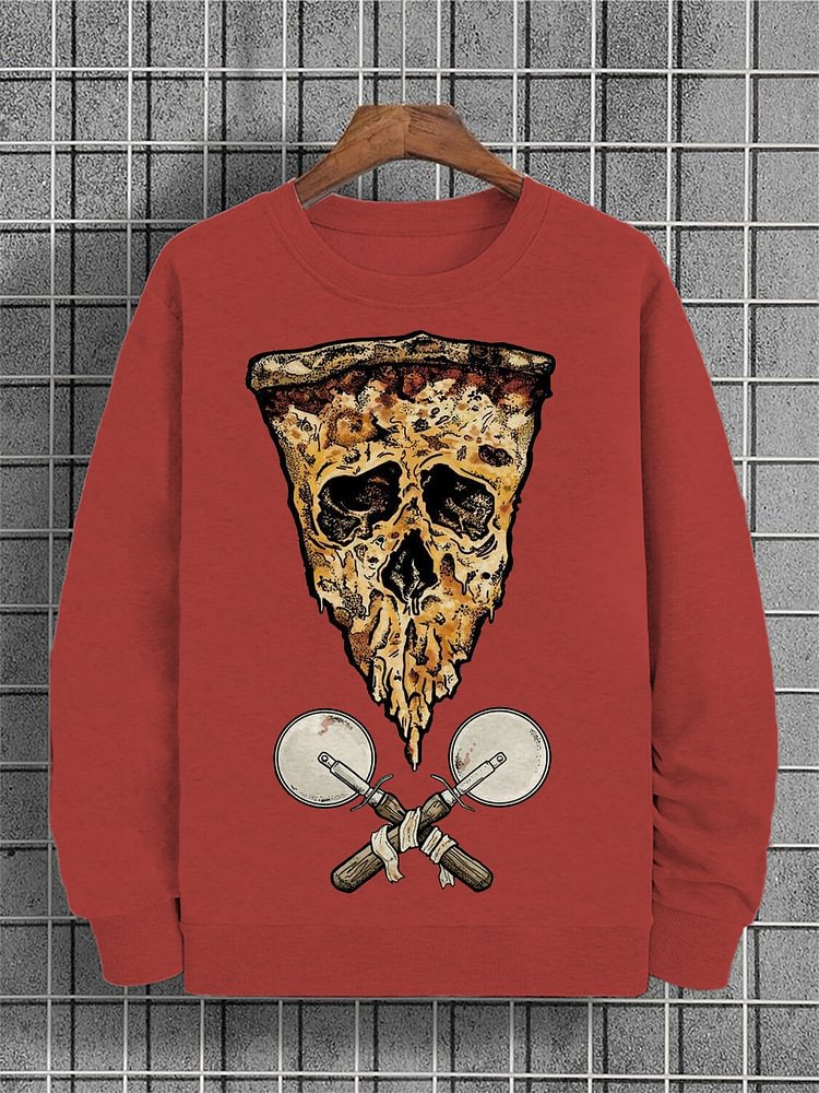 Men's Halloween Pizza Print Cotton Casual Sweatshirt
