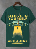 Men's UFO Aliens Believe In Yourself Print Cotton Casual T-Shirt