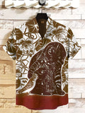 Men's Cat And Bird Floral Pattern Art Print Casual Shirt