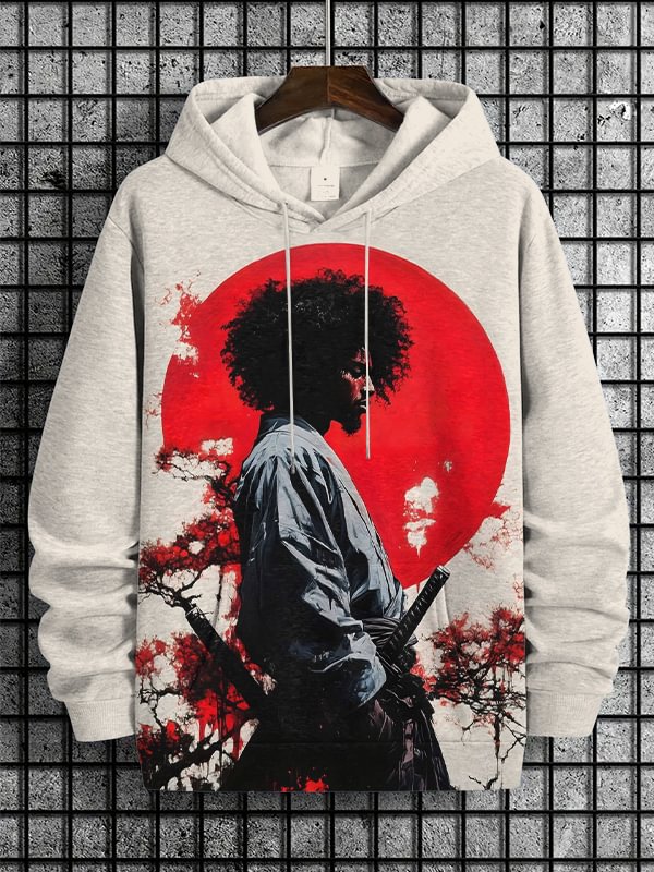 Men's African Samurai Art Print Hooded Sweatshirt