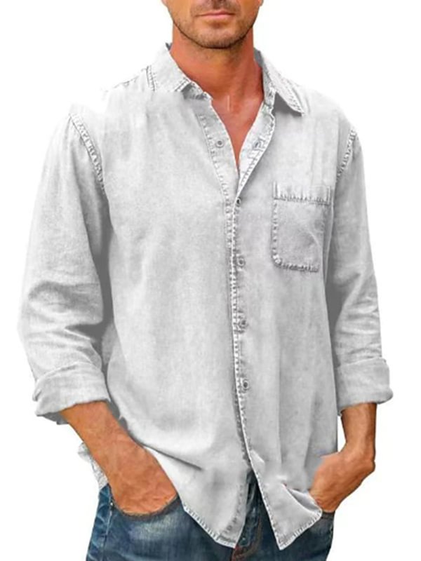 Men's Casual Seam Turndown Collar Long Sleeve Button Shirt