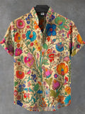 Men's Indian Folk Floral Print Linen Blend Shirt
