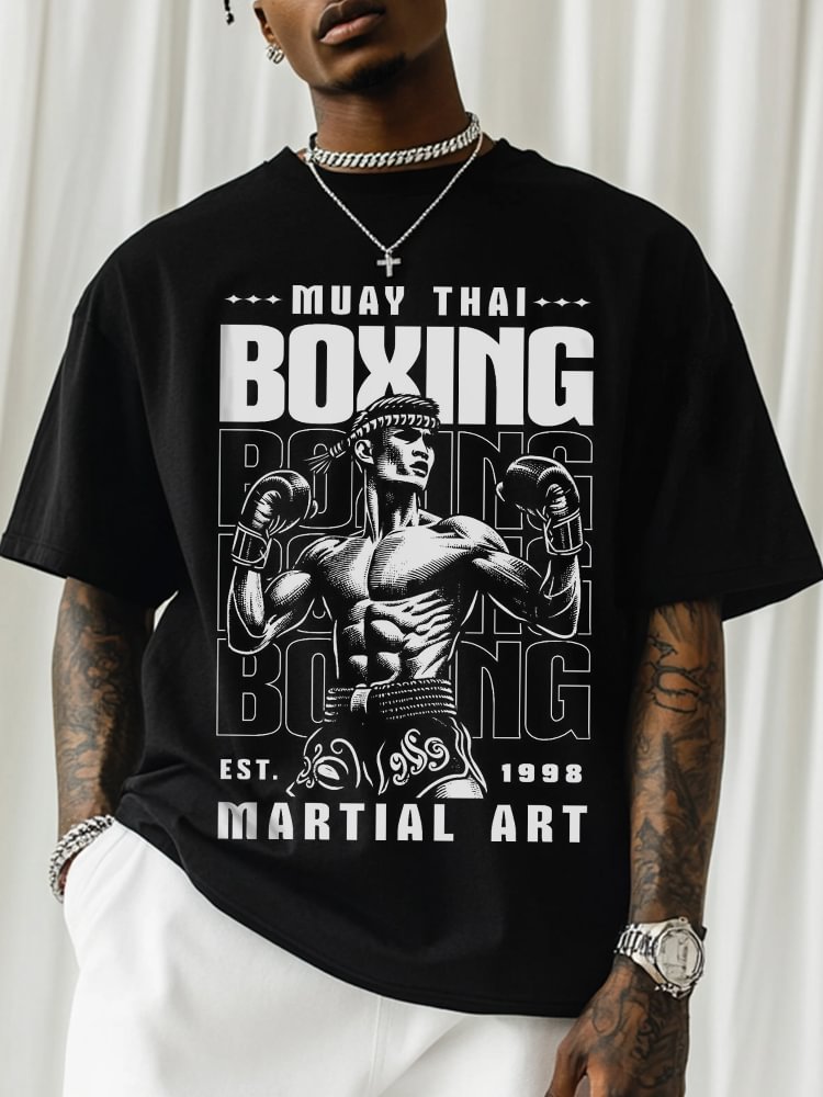 Men's Martial Art Muay Thai Boxing Illustration Print Casual T-Shirt