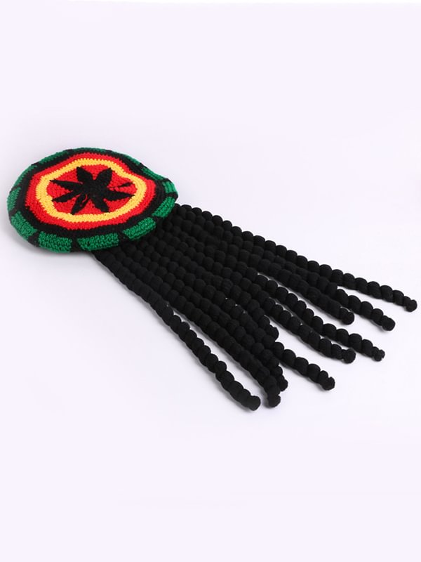 Men's Long Braided Synthetic Hair Dreadlocks Wig Beret Rasta Hat