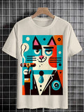 Men's Cat Smoking Cigar Art Print Cotton Casual T-Shirt