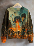 Women's Alien Creatures Appear In The City Art Print Knit Sweatshirt