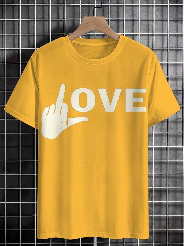 Men's Hand Sign Fuck Love Art Print Cotton Casual T-Shirt