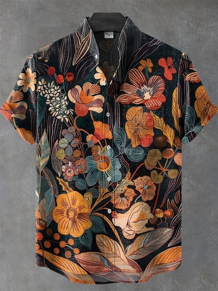 Men's Forest Flowers Vintage Print Linen Blend Shirt