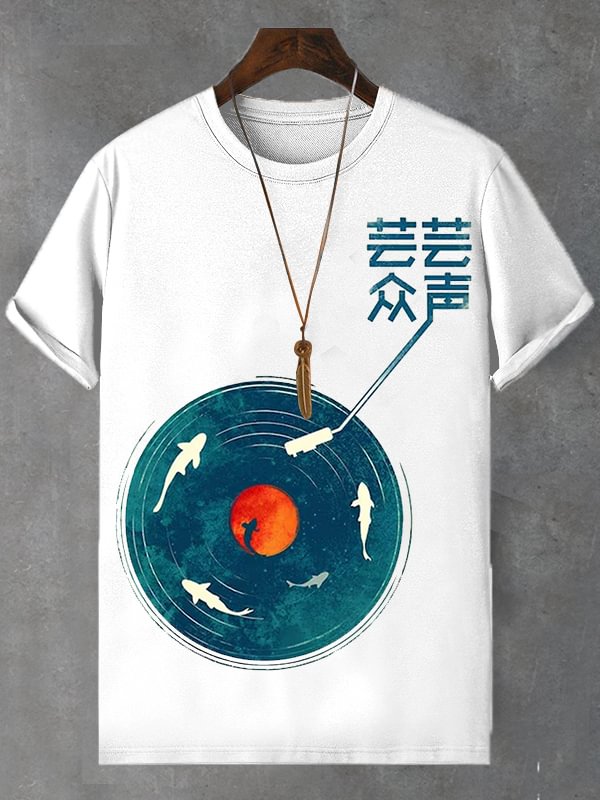 Men's Vinyl Record Player Art Print Cotton Casual T-Shirt