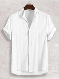 Men's Stand-up Collar Short Sleeve Cotton And Linen Shirt