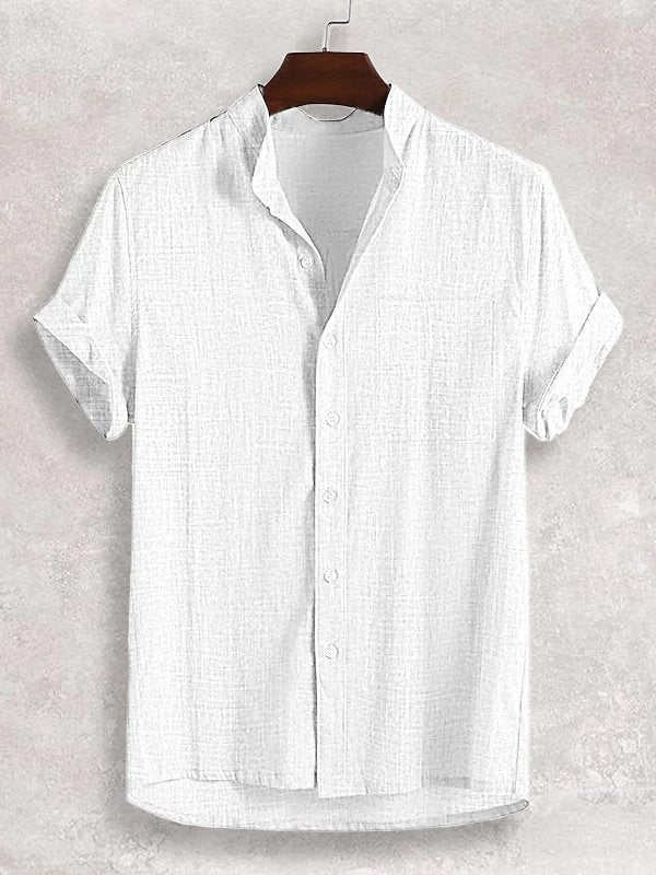 Men's Stand-up Collar Short Sleeve Cotton And Linen Shirt