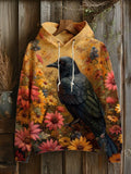 Men's Raven Floral Mystery Art Print Casual Hoodie