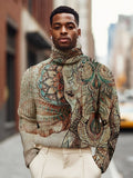 Men's Vintage Elephant Indian Folk Pattern Print High Neck Knit Sweatshirt