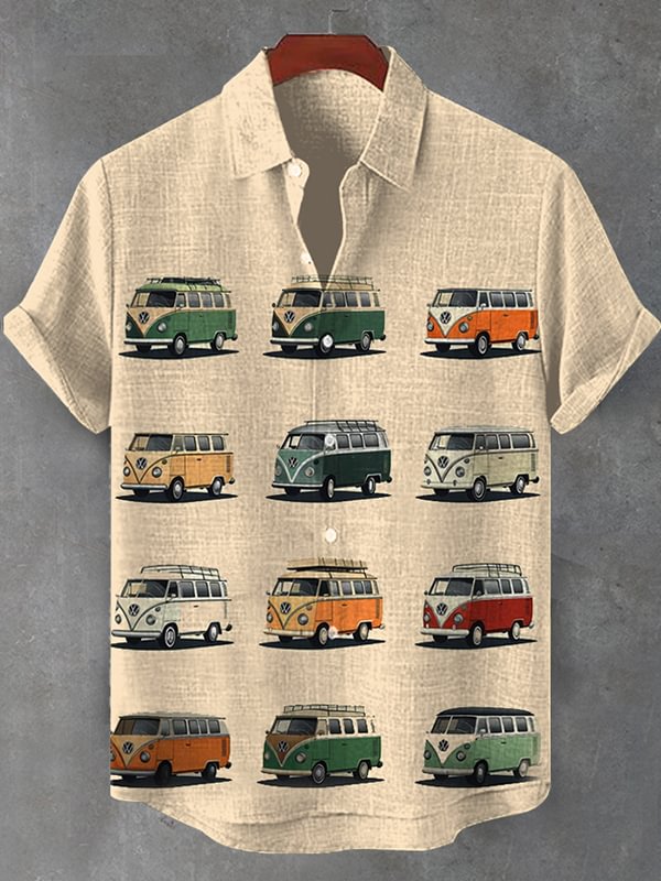 Men's Retro Hippie Bus Nostalgia Art Print Shirt
