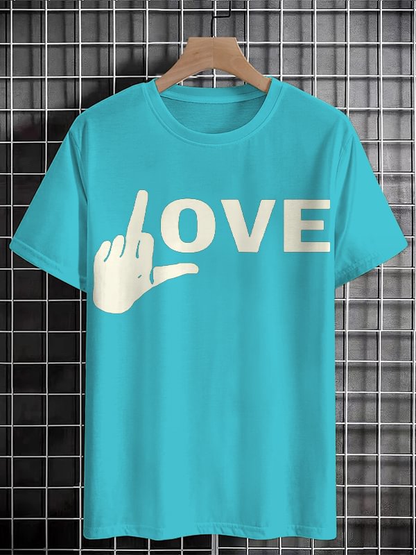 Men's Hand Sign Fuck Love Art Print Cotton Casual T-Shirt