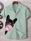 Men's Fun Bubblegum French Bulldog Print Linen Blend Shirt