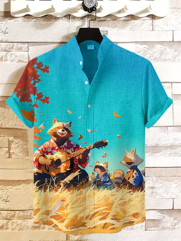 Men's Raccoon Family In The Sun Art Print Casual Shirt