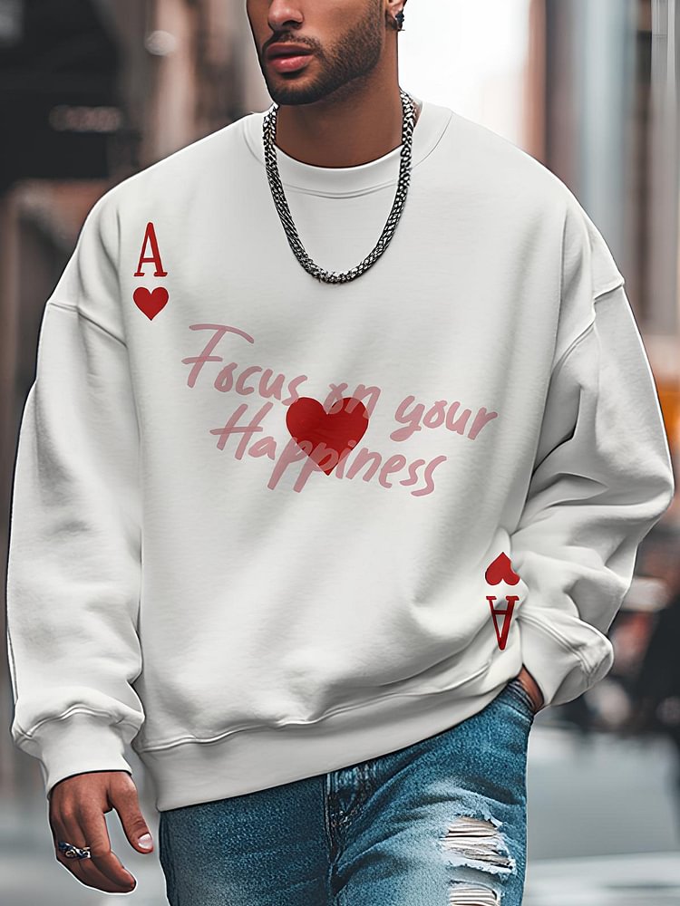 Men's Focus on Your Happiness Poker Print Casual Sweatshirt