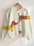 Women's Dachshund Cartoon Art Print Knit Sweatshirt