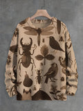 Men's Insects Birds Plants Flowers Art Print Knit Sweatshirt