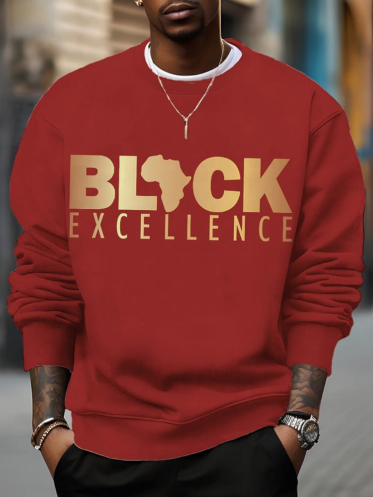 Men's Slogan Black Map Excellence Print Cotton Casual Sweatshirt
