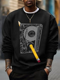 Men's Cassette Tape And Pencil Retro Art Print Cotton Casual Sweatshirt
