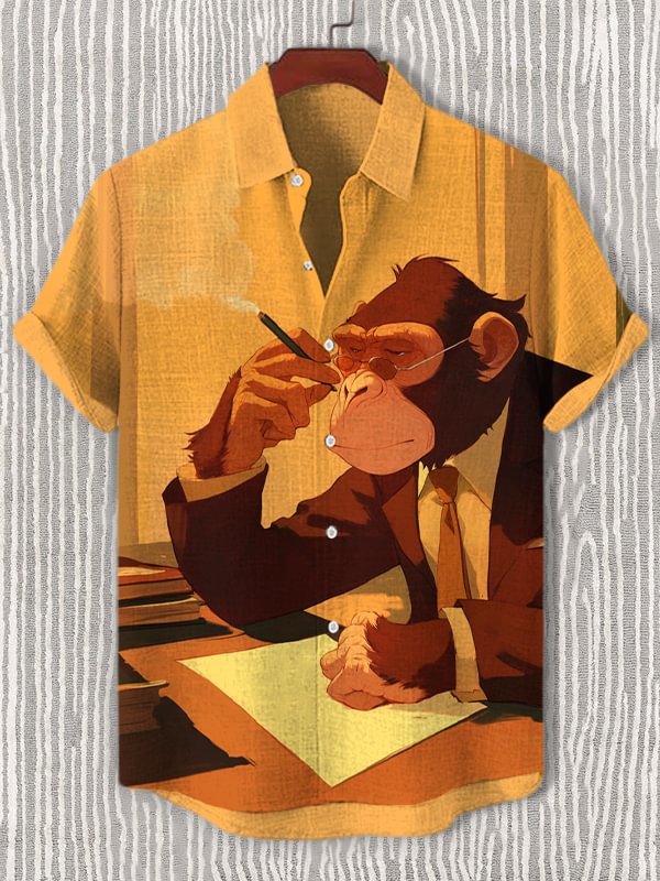 Men's Hard Working Chimpanzee Print Casual Shirt