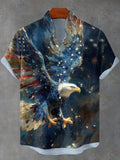 Men's Patriotic Eagle Flying In The Night Sky Oil Painting Print Linen Blend Shirt