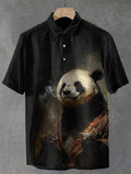 Men's Fun Panda Smoking Art Print Casual Shirt
