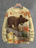 Men's Forest Bear And Frog Fall Art Print Knit Sweatshirt