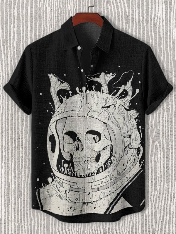 Men's Skull With Divers Helmet Art Print Short Sleeve Shirt