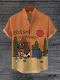 Men's Western Cowboy Sheriff Doggy Print Casual Shirt