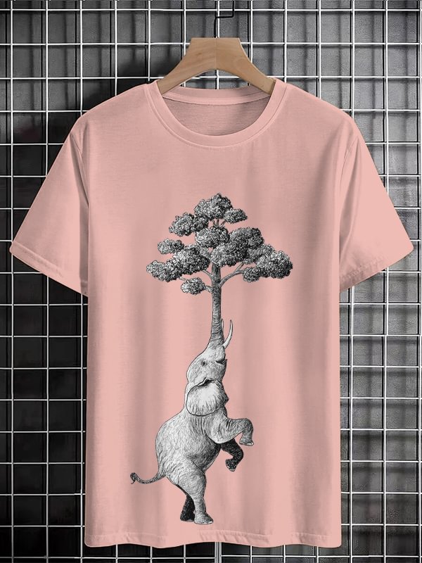 Men's Tree Elephant Art Print Cotton Casual T-Shirt