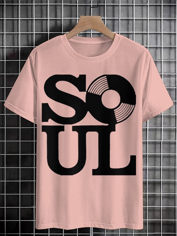 Men's Retro Soul Record Graphic Print Cotton Casual T-Shirt