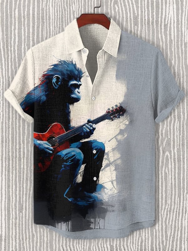 Men's Monkey Playing Guitar Print Shirt