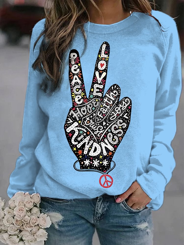 Women's Peace Love Hope Faith Joy Kindness Print Cotton Long Sleeve T-Shirt Thin Sweatshirt