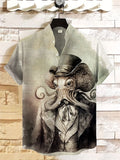 Men's Fantasy Octopus Gentleman Art Print Linen Blend Shirt